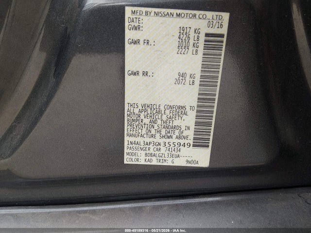 2016 Nissan ALTIMA 2.5/2.5 S/2.5 SL/2.5 SR/2.5 SV 照片 9