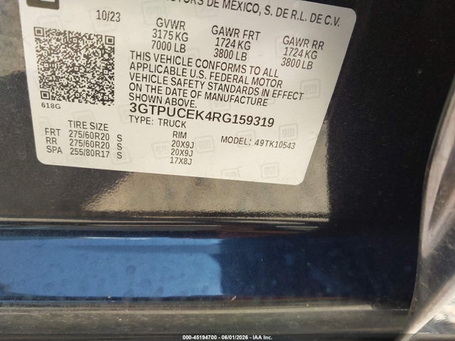 2024 GMC SIERRA 1500 4WD SHORT BOX ELEVATION WITH 3SB — фото 9