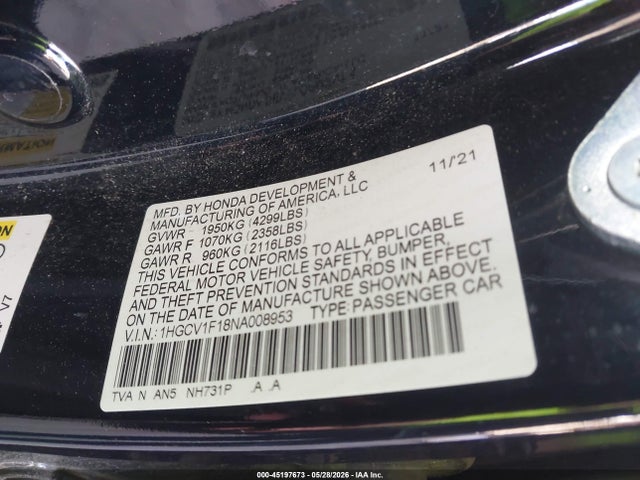 2022 HONDA ACCORD LX 9