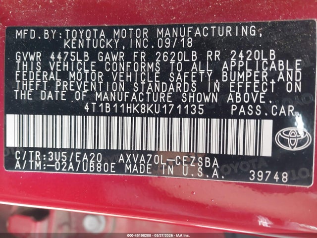 2019 TOYOTA CAMRY SE 9