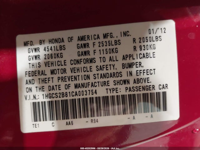 صورة 9 لـ 2012 Honda ACCORD 3.5 EX-L