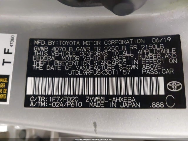 2019 Toyota PRIUS LE photo 9