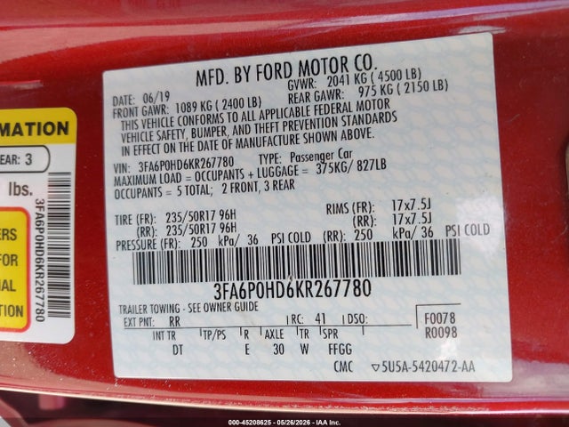 2019 FORD FUSION SE 照片 9