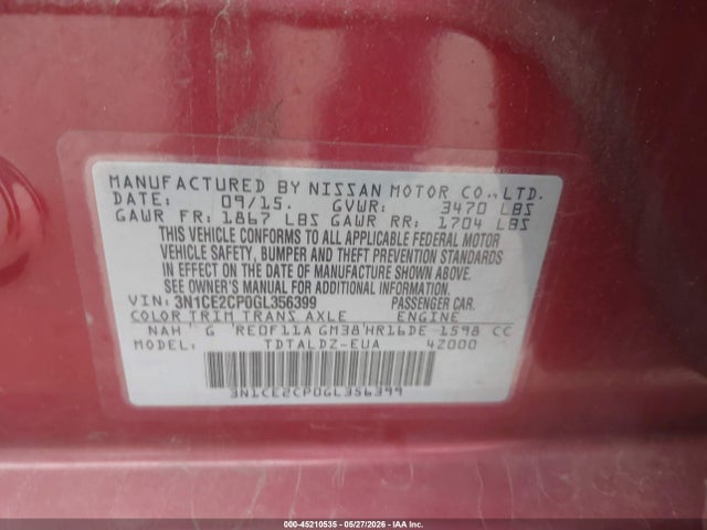 صورة 9 لـ 2016 Nissan VERSA NOTE S (SR)/S PLUS/SL/SR/SV