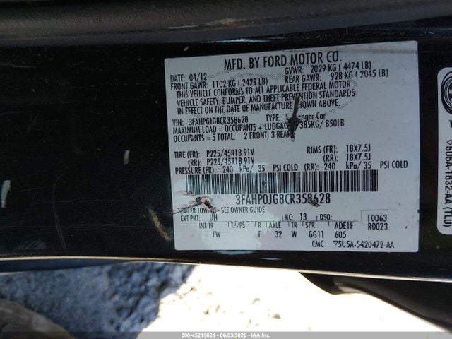 2012 FORD FUSION SEL 照片 9