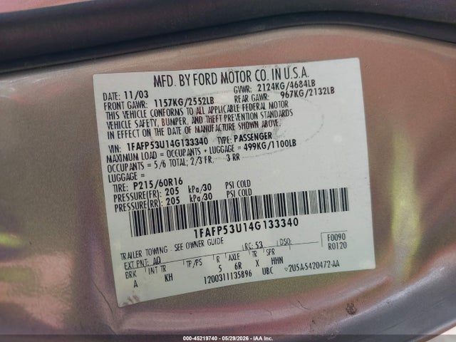 2004 FORD TAURUS SE 照片 9