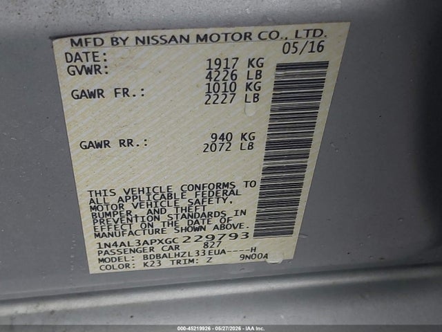 2016 Nissan ALTIMA 2.5 SR 照片 9