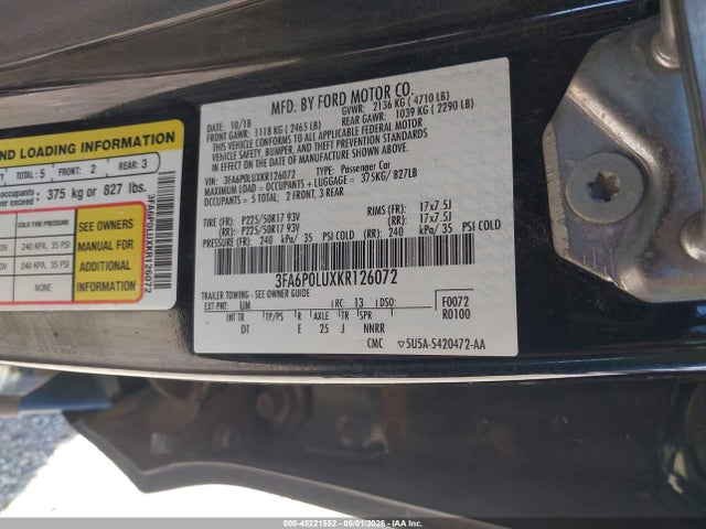 2019 FORD FUSION HYBRID SE — фото 9