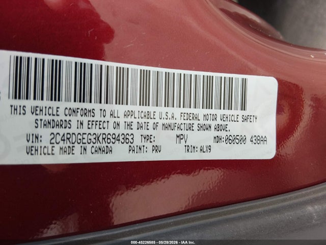 2019 DODGE GRAND CARAVAN GT 9