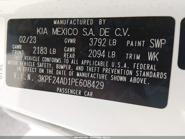 2023 KIA FORTE LXS photo 9