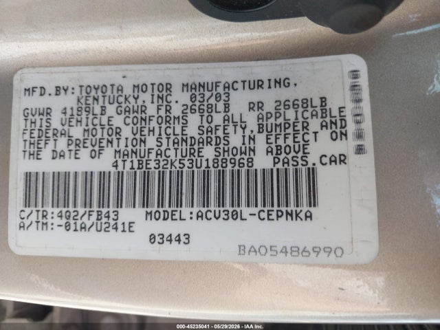 2003 Toyota CAMRY LE 照片 9