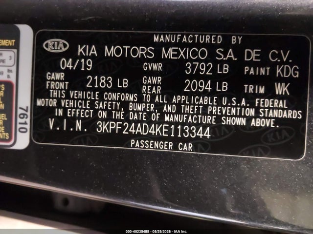 2019 KIA FORTE LXS photo 9