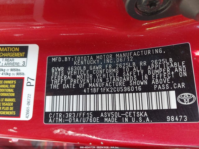 2012 Toyota CAMRY SE photo 9