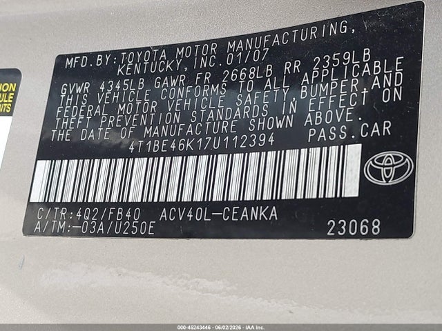 2007 Toyota CAMRY LE thumbnail 8