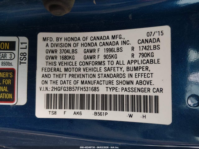 صورة 9 لـ 2015 Honda CIVIC LX