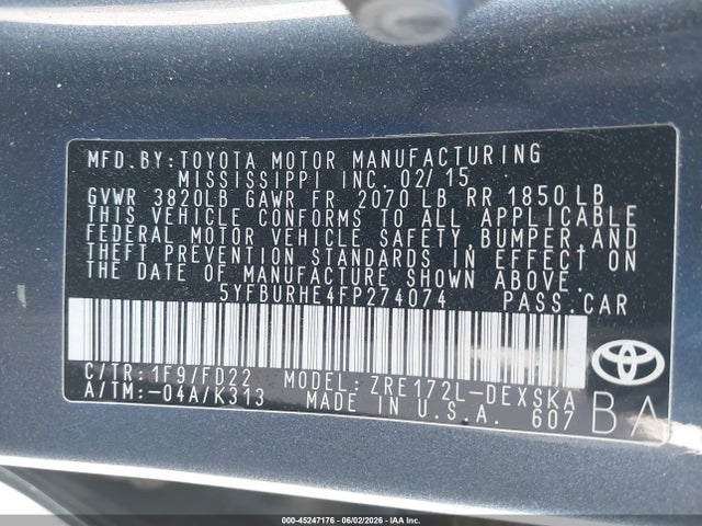 2015 Toyota COROLLA S PLUS 照片 9