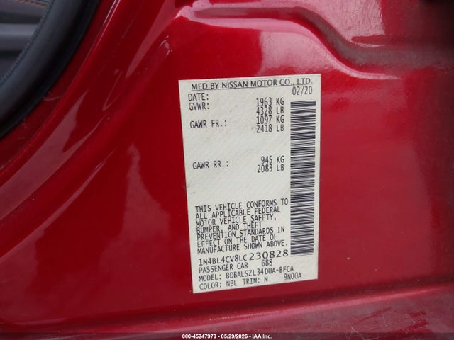 2020 Nissan ALTIMA SR FWD photo 9