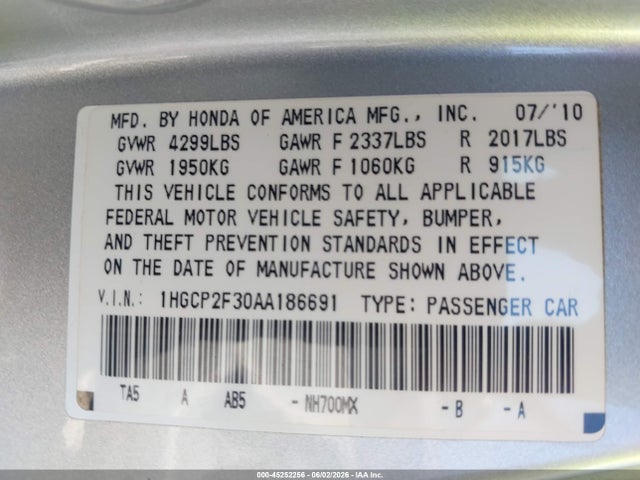 2010 Honda ACCORD 2.4 LX — фото 9
