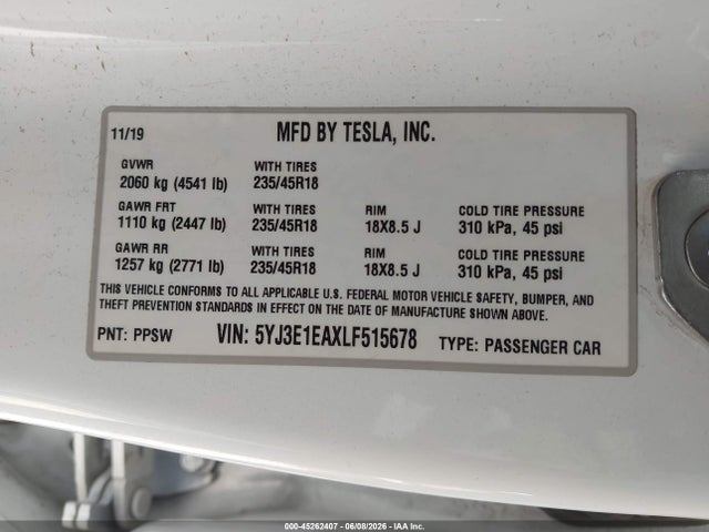 2020 Tesla MODEL 3 STANDARD RANGE PLUS REAR-WHEEL DRIVE/STAND — фото 9