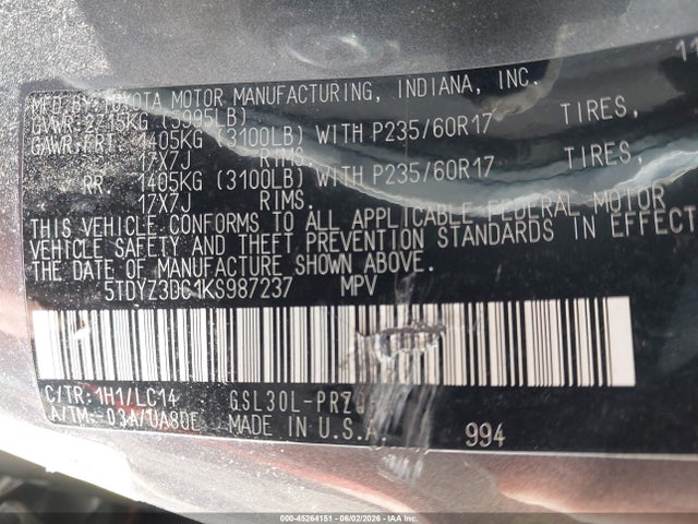 2019 TOYOTA SIENNA XLE 8 PASSENGER 9