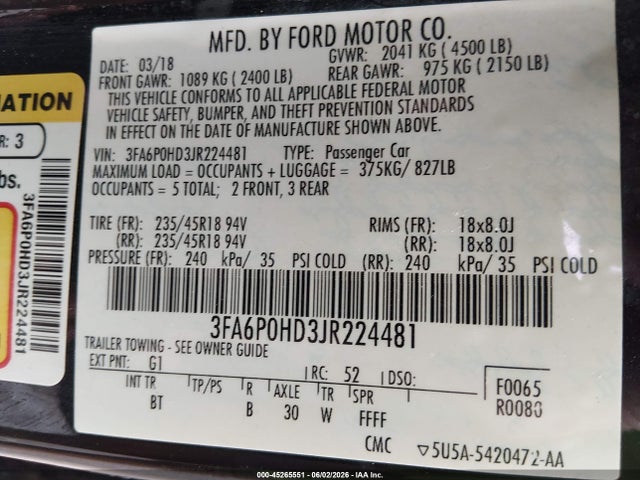 صورة 9 لـ 2018 FORD FUSION SE