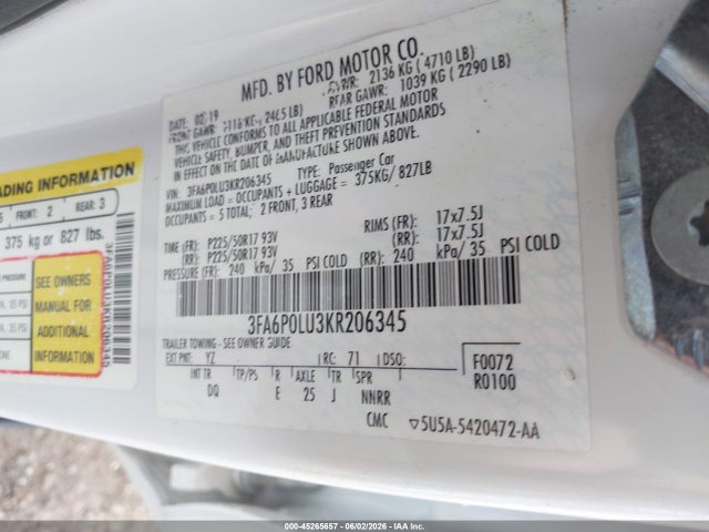 2019 FORD FUSION HYBRID SE 9