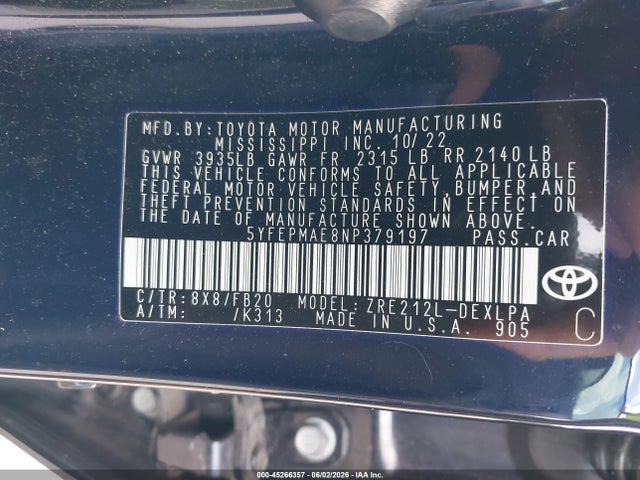 2022 Toyota COROLLA LE photo 9