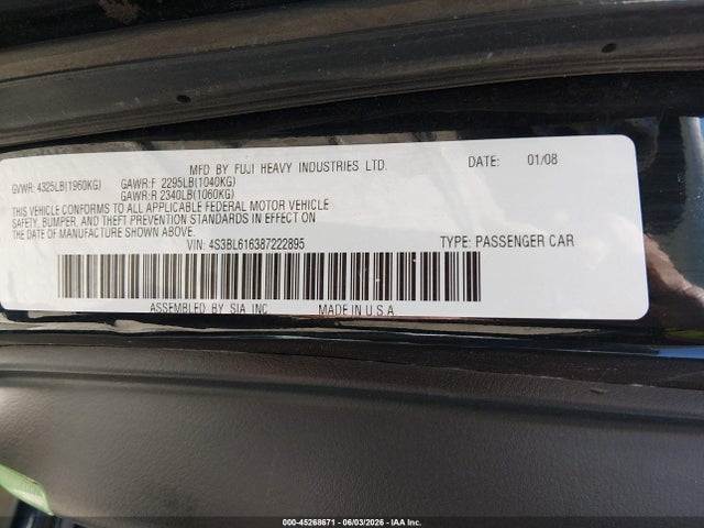 2008 Subaru LEGACY 2.5I — фото 9