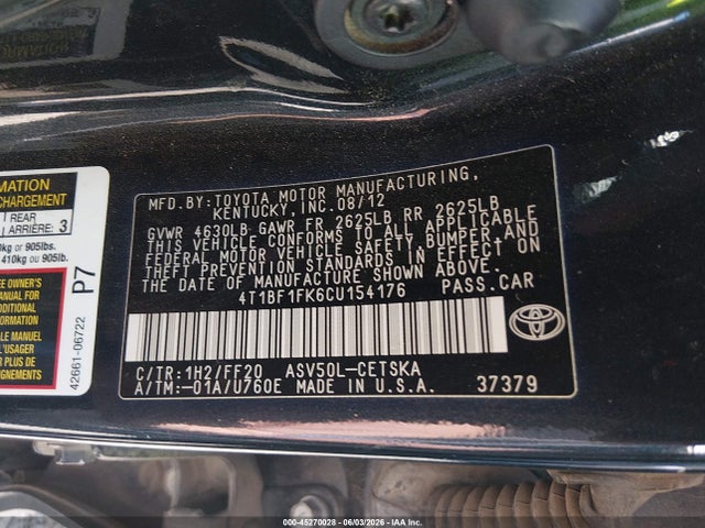 2012 Toyota CAMRY SE 照片 9