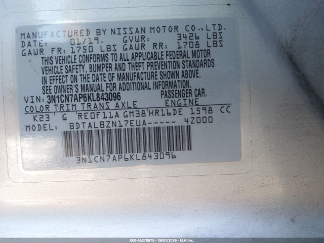2019 Nissan VERSA 1.6 SV 照片 9