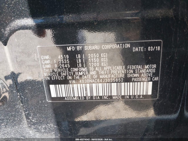 2018 Subaru LEGACY 2.5I PREMIUM — фото 9