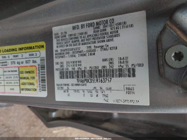 2020 FORD FUSION SEL 照片 9