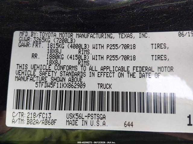 2019 TOYOTA TUNDRA SR5 5.7L V8 9