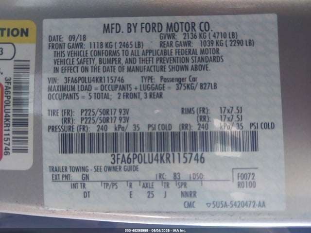 2019 FORD FUSION HYBRID SE 照片 9
