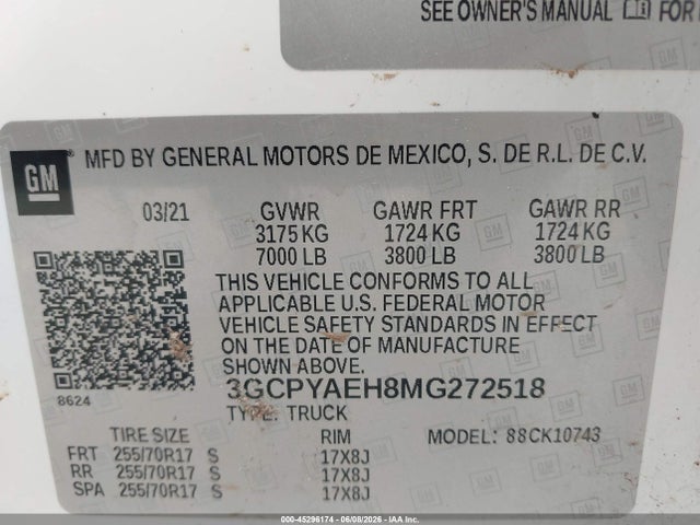 صورة 9 لـ 2021 Chevrolet SILVERADO 1500 4WD STANDARD BED WT