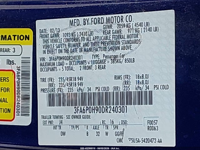 2013 FORD FUSION SE 照片 9