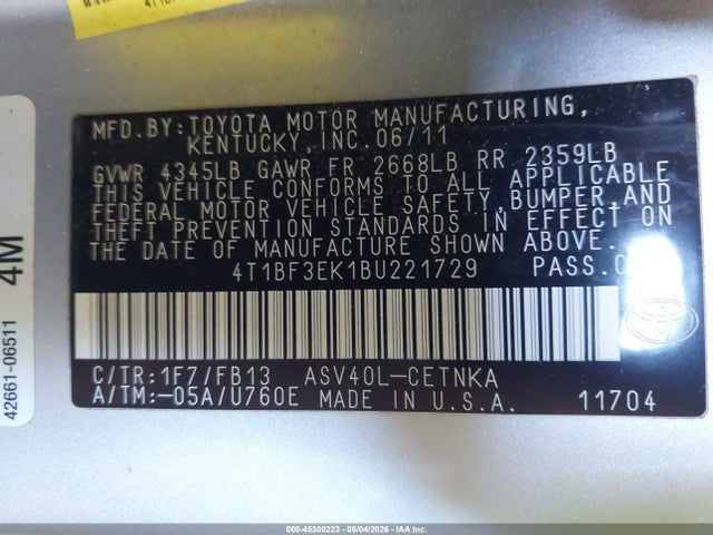 2011 Toyota CAMRY LE photo 9