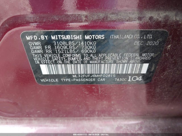 صورة 9 لـ 2021 Mitsubishi MIRAGE G4 CARBONITE EDITION/ES/LE
