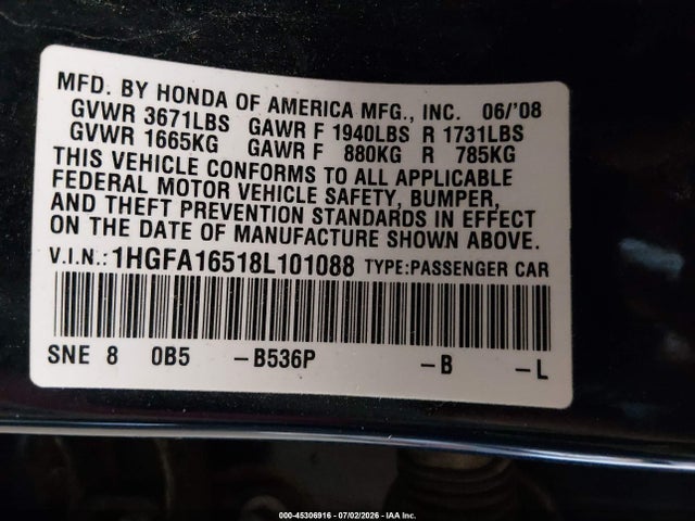 2008 Honda CIVIC LX — фото 9