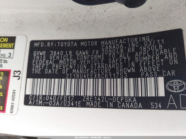 2011 Toyota COROLLA S 照片 9