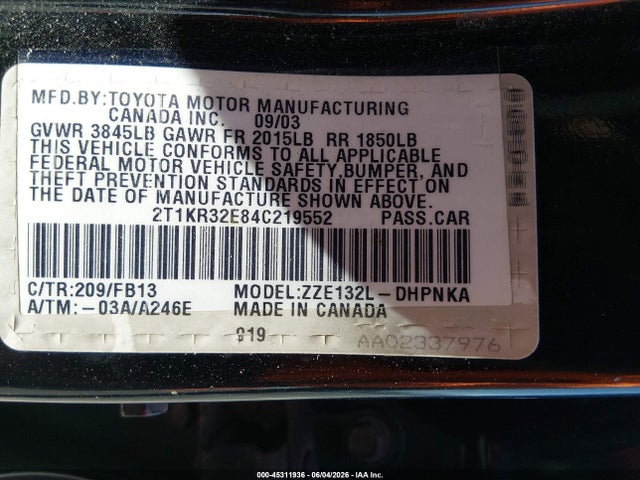 2004 Toyota MATRIX XR 照片 9