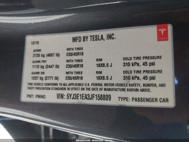2018 Tesla MODEL 3 LONG RANGE/MID RANGE 照片 9