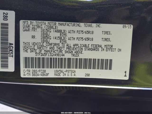 2016 Toyota TUNDRA SR5 5.7L V8 photo 9