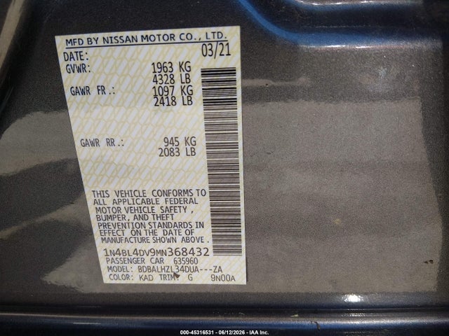 2021 NISSAN ALTIMA SV FWD 9