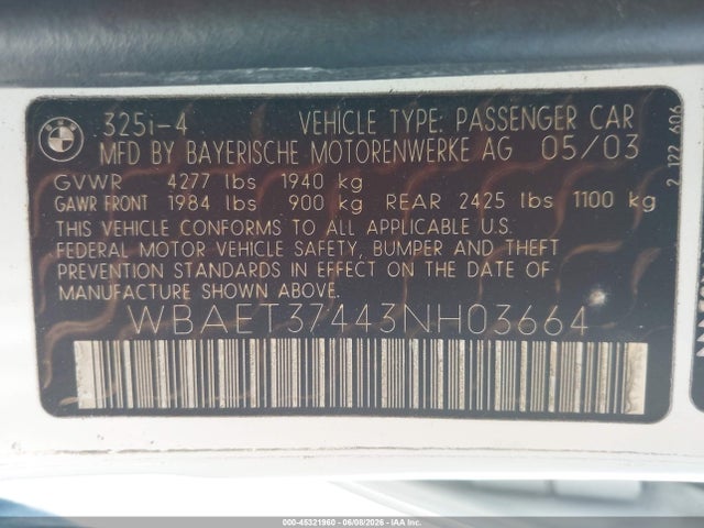 2003 BMW 325I 照片 9