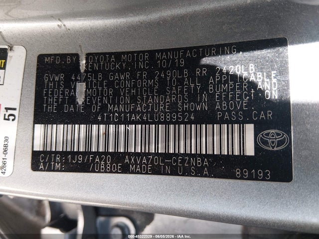 2020 Toyota CAMRY LE photo 9
