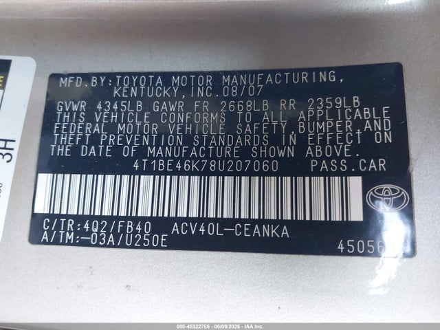 2008 Toyota CAMRY LE photo 9