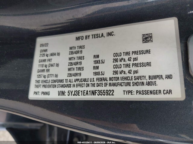 2022 Tesla MODEL 3 REAR-WHEEL DRIVE 照片 9