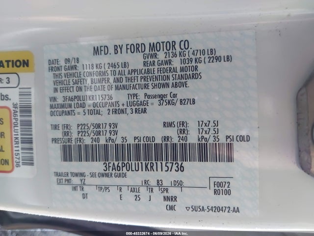 صورة 9 لـ 2019 FORD FUSION HYBRID SE