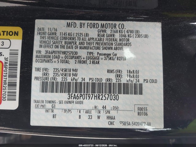 2017 FORD FUSION SE 照片 9